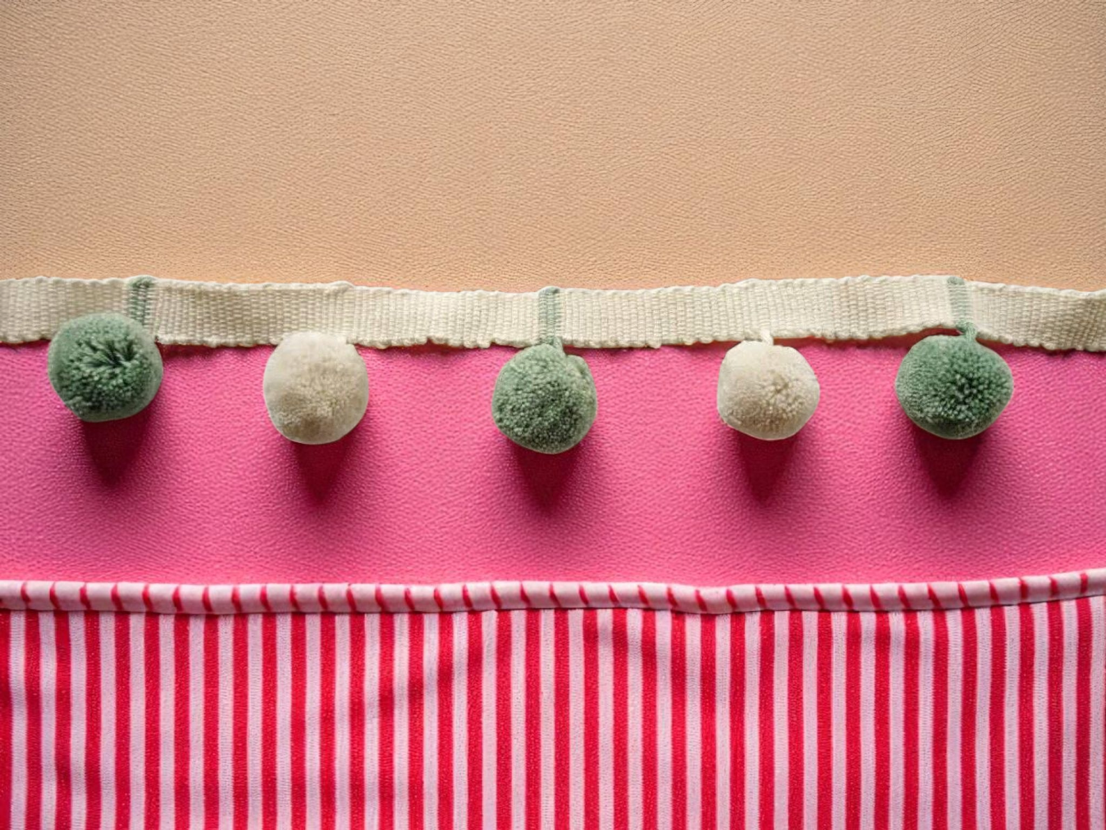 Sage green pom pom trim, ivory pom pom trim, handmade pom poms, sage green bobble trim, ivory bobble trim