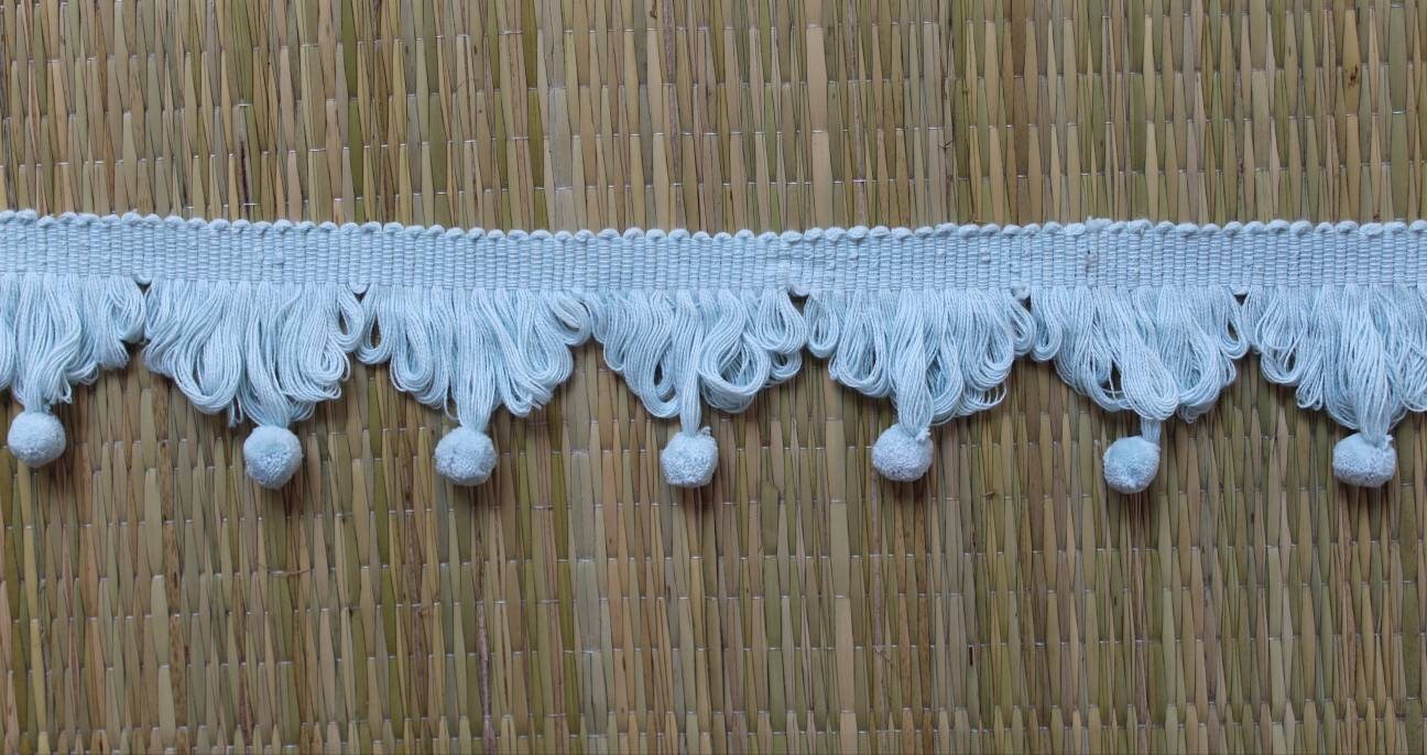 Baby blue pom pom fan edge trim, cotton fan edge trim, pom pom trim, fan edge trim, fringe trim, pom pom trim fringe, decorative items trims