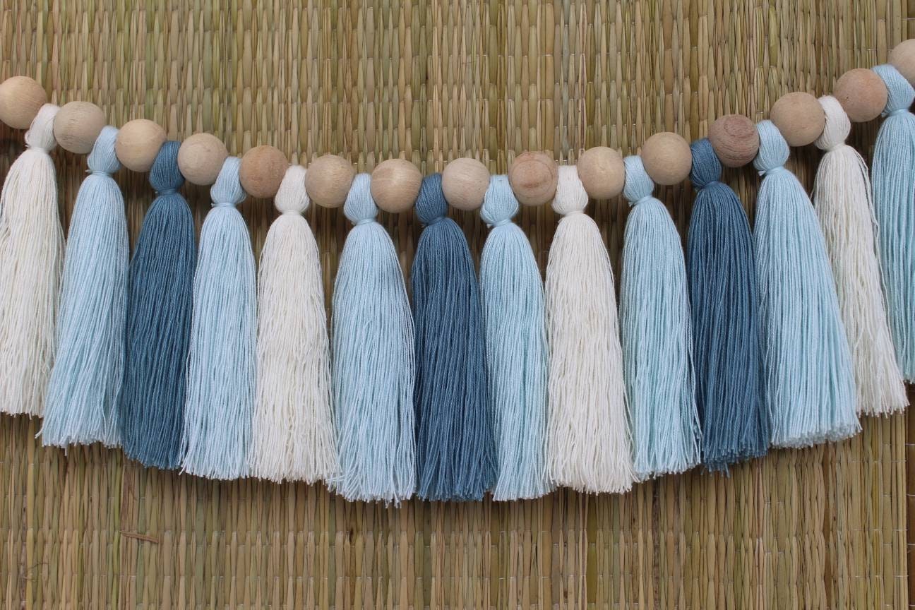 Baby blue county blue ivory tassel garland, garland, tassel garland, nursery garland, party garland, wall hangings, tassel bunting