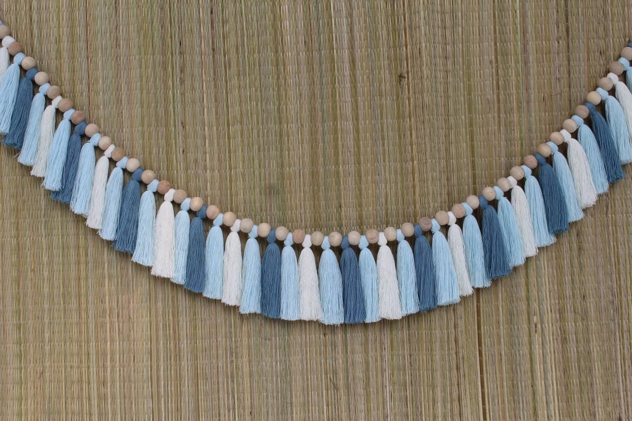 Baby blue county blue ivory tassel garland, garland, tassel garland, nursery garland, party garland, wall hangings, tassel bunting