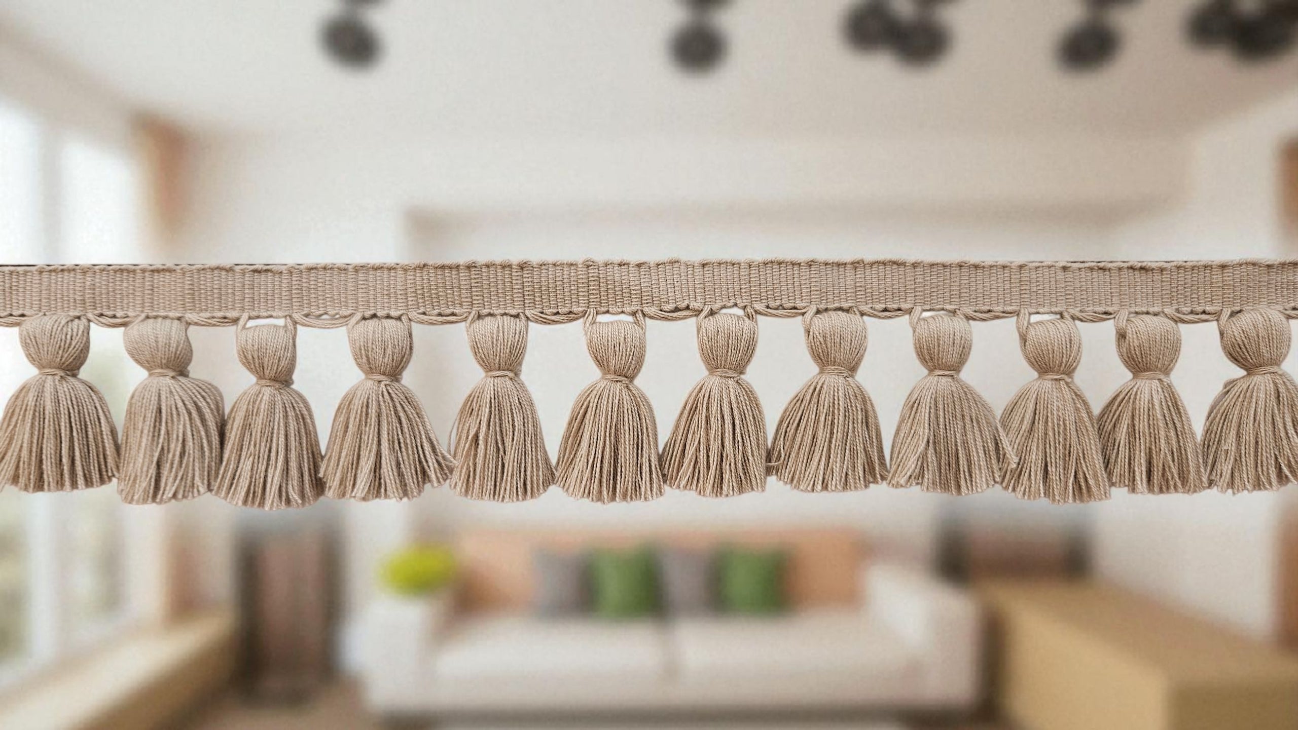 Beige Trim, Curtain Trim, Tassel Trim, lampshade trim by the yard, Beige Tassel Fringe Trim by the yard