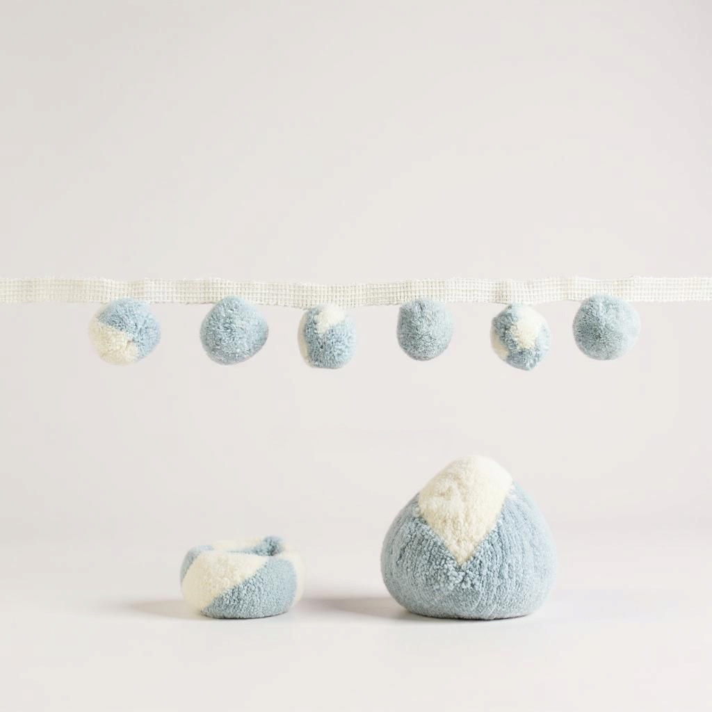 2cmChina blue and ivory pom pom trim,  pom pom trim, pom pom fringe, pom pom fringes, bobble trim, pom pom garland, cushion pom pom, pom pom