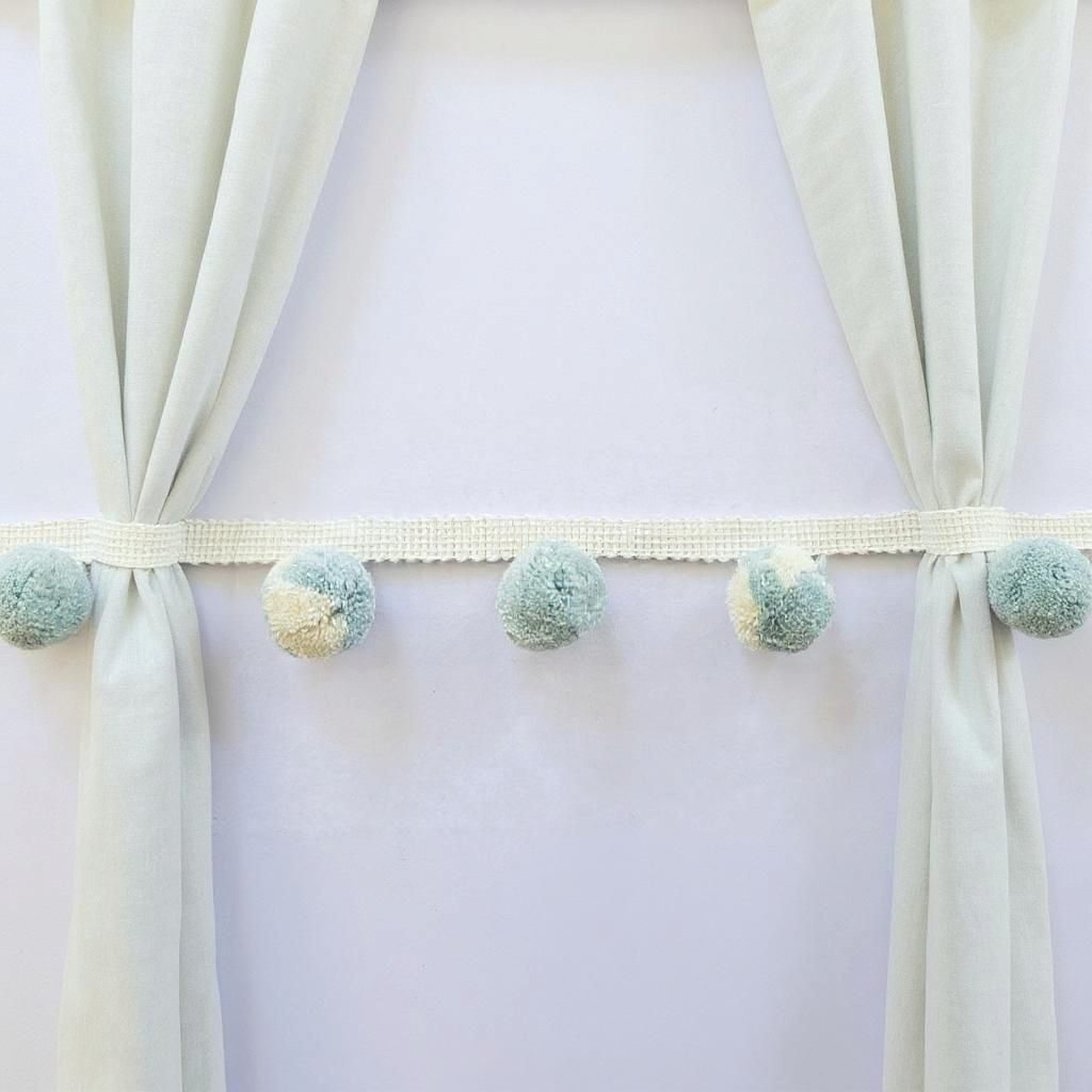 2cmChina blue and ivory pom pom trim,  pom pom trim, pom pom fringe, pom pom fringes, bobble trim, pom pom garland, cushion pom pom, pom pom