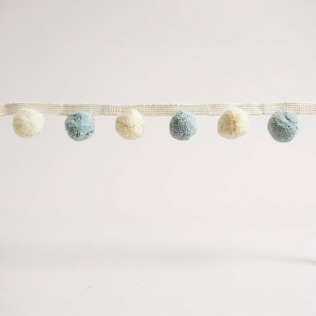 China blue and ivory pom pom trim,  pom pom trim, pom pom fringe, pom pom fringes, bobble trim, pom pom garland, cushion pom pom, pom poms