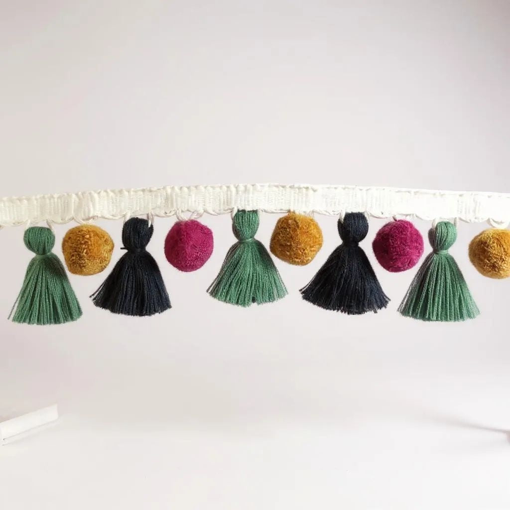 Pom pom tassel, tassel trim, pom pom trim, tassel trim multi, tassel trim by the yard, pom pom trim by the yard, tassel fringe trim, fringes