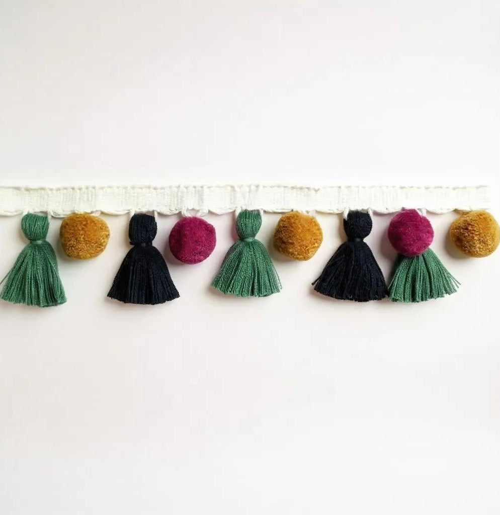 Pom pom tassel, tassel trim, pom pom trim, tassel trim multi, tassel trim by the yard, pom pom trim by the yard, tassel fringe trim, fringes