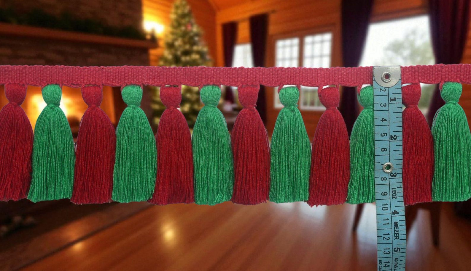 Christmas decorations, Christmas trimmings, Christmas tassel garland, green tassel, red tassel, multi colored tassel trim, tassel trim