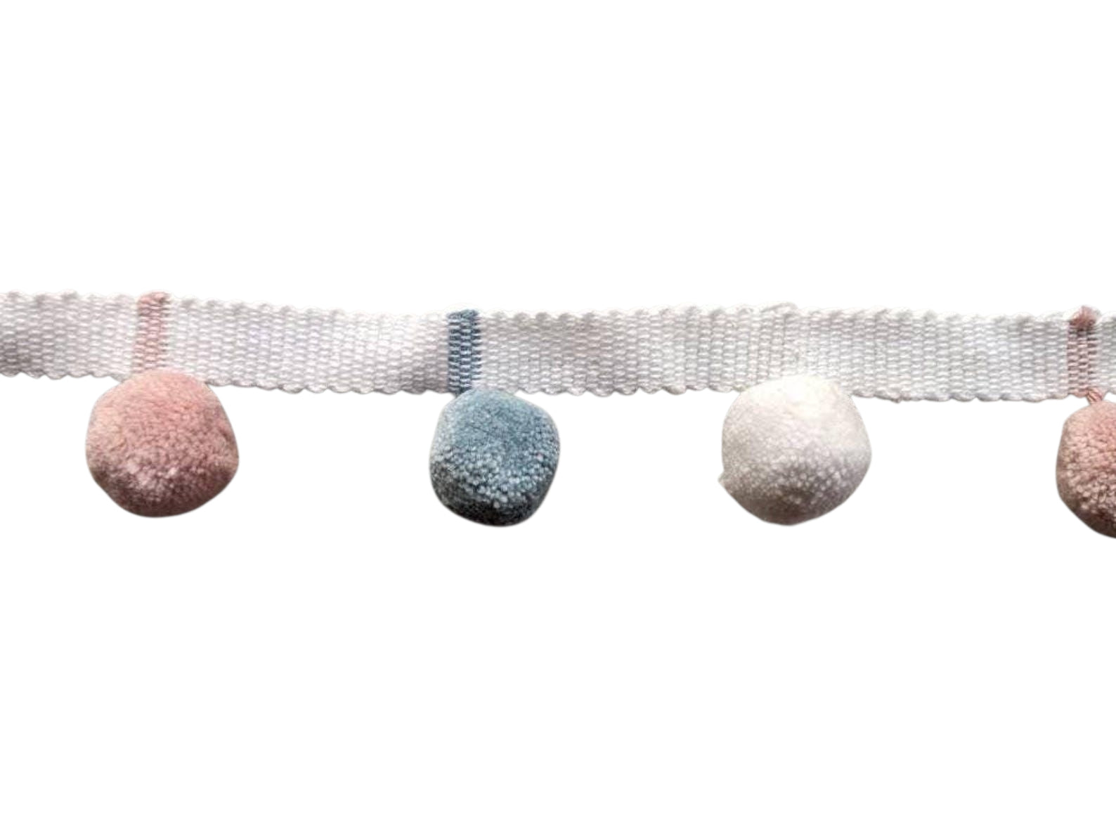 Pale blue / white / pale rose pom pom trim, pom pom trimming, bobble fringe, bobble trim, pom pom fringe, bobble trim fringe, pom pom trim