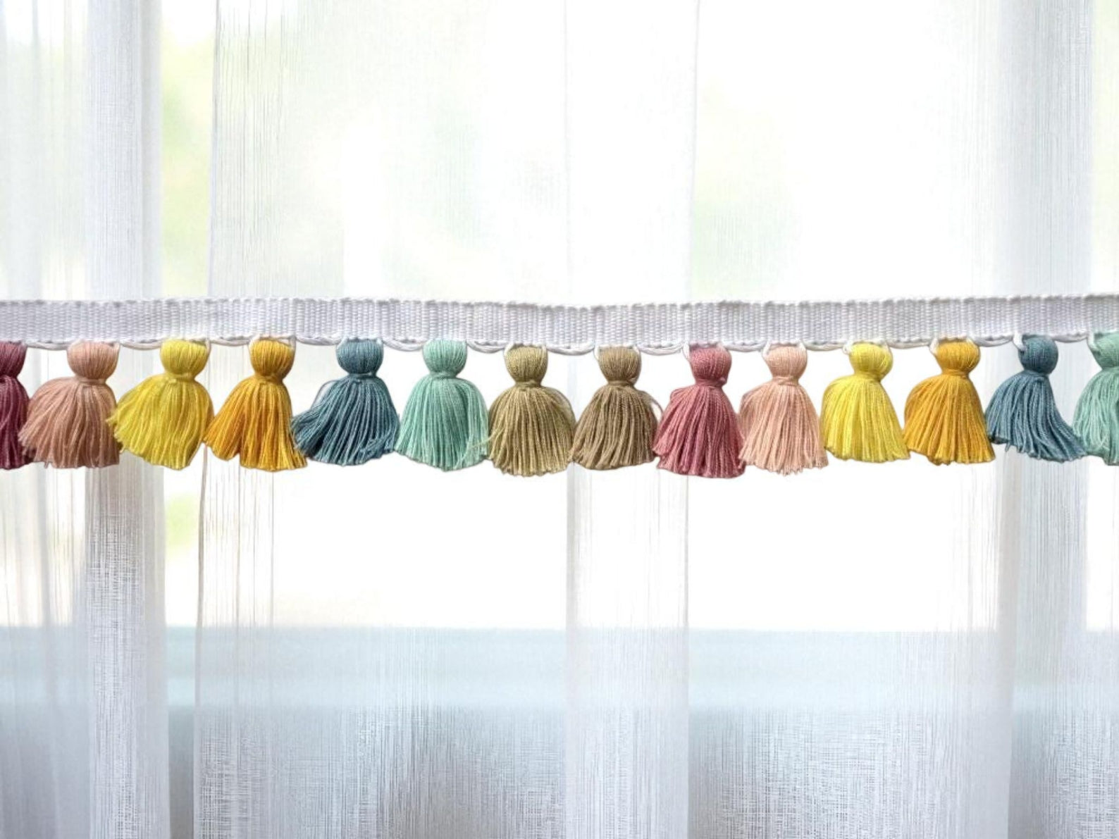 multi colored tassel fringe trim, tassel trim, tassel trim by the yard, tassel fringe, trim for cushions, trim for curtains, fringe trim