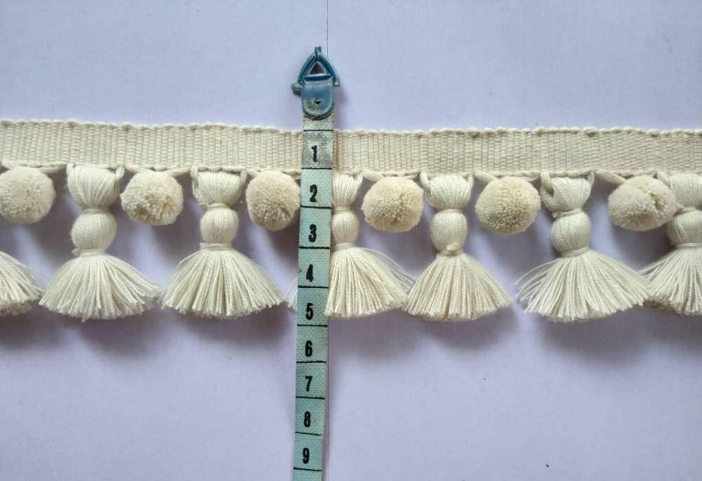 decorative trim UK, pom pom ribbon, pom pom trim UK, tassel trim UK, tassel edging, ivory pom pom tassel trim