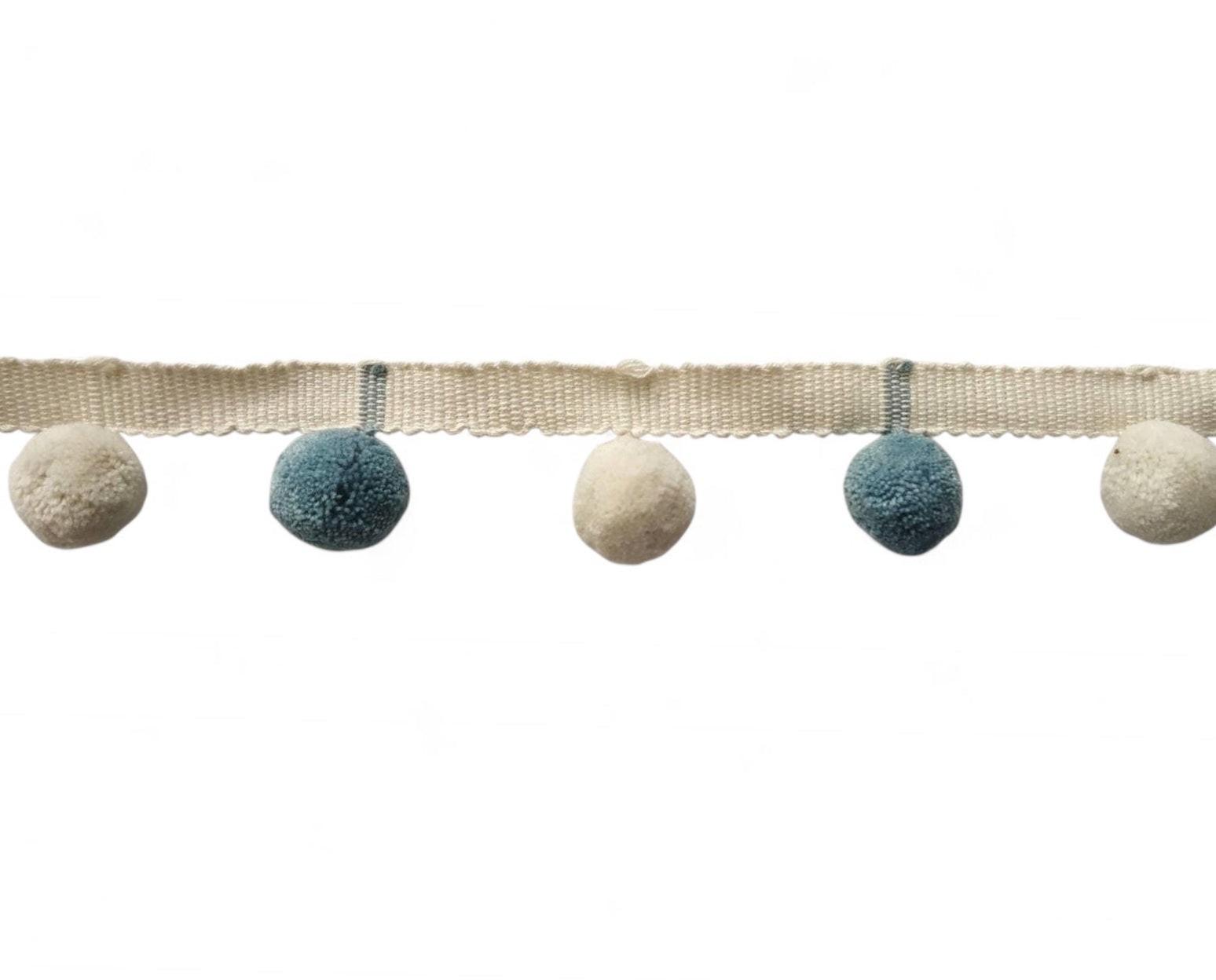 Pom pom trim for home decore, pale blue / county blue  and ivory pom pom trim , mixed color pom poms