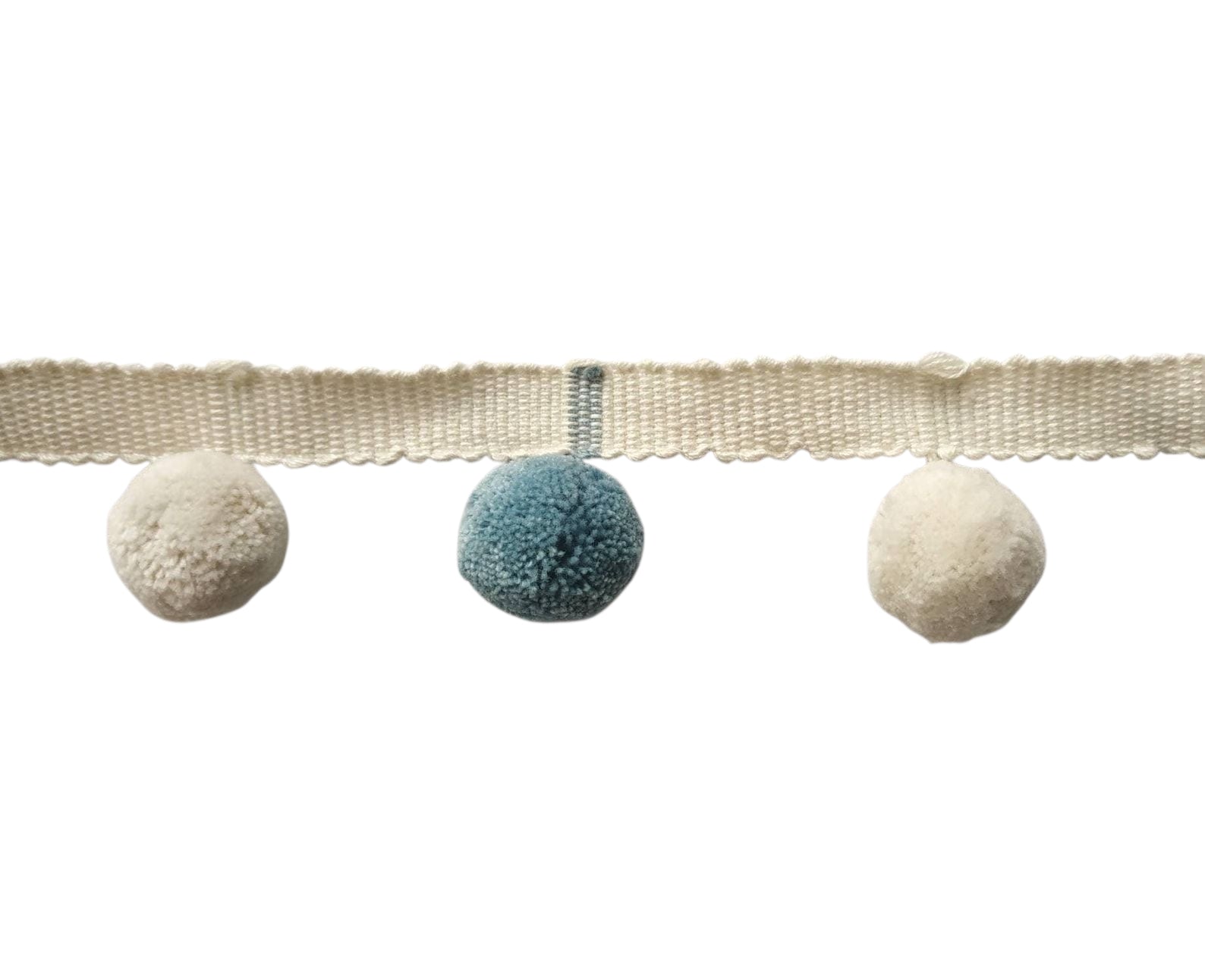 Pom pom trim for home decore, pale blue / county blue  and ivory pom pom trim , mixed color pom poms