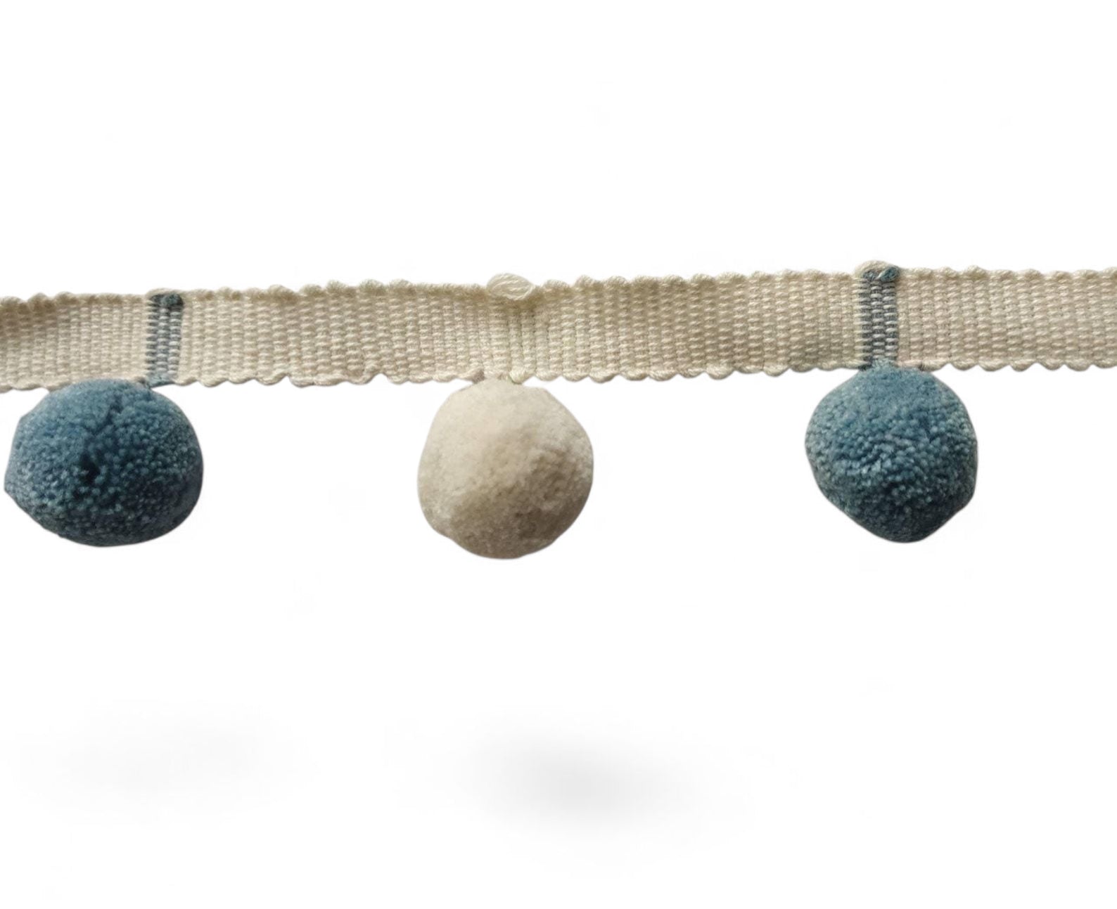Pom pom trim for home decore, pale blue / county blue  and ivory pom pom trim , mixed color pom poms