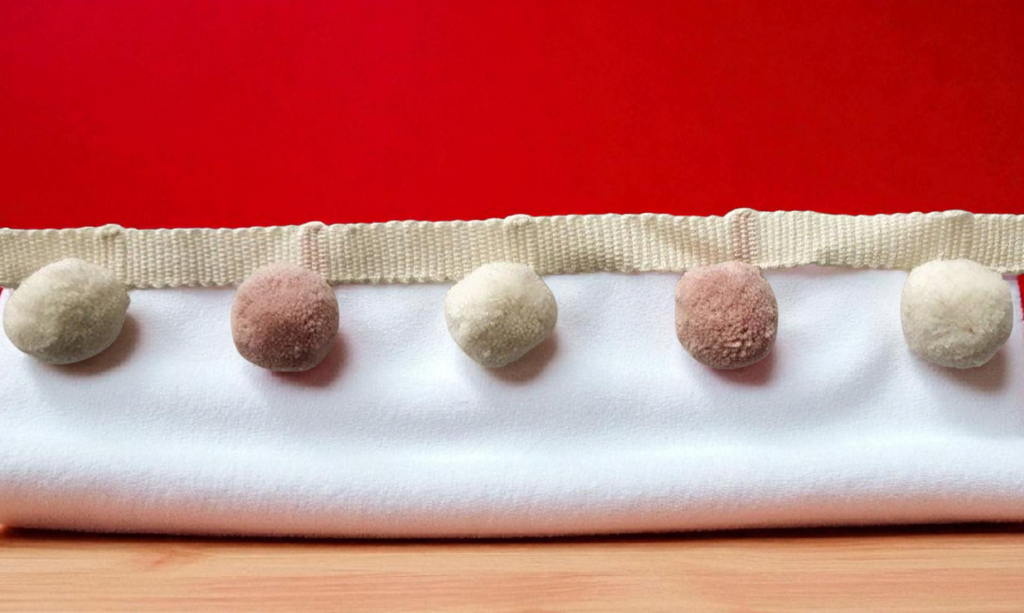 pale rose/blush pink ivory pom pom trim, pom pom trim,  pom pom fringe,  pom pom garland, pom pom cushions, curtain pom pom trim,  pom poms