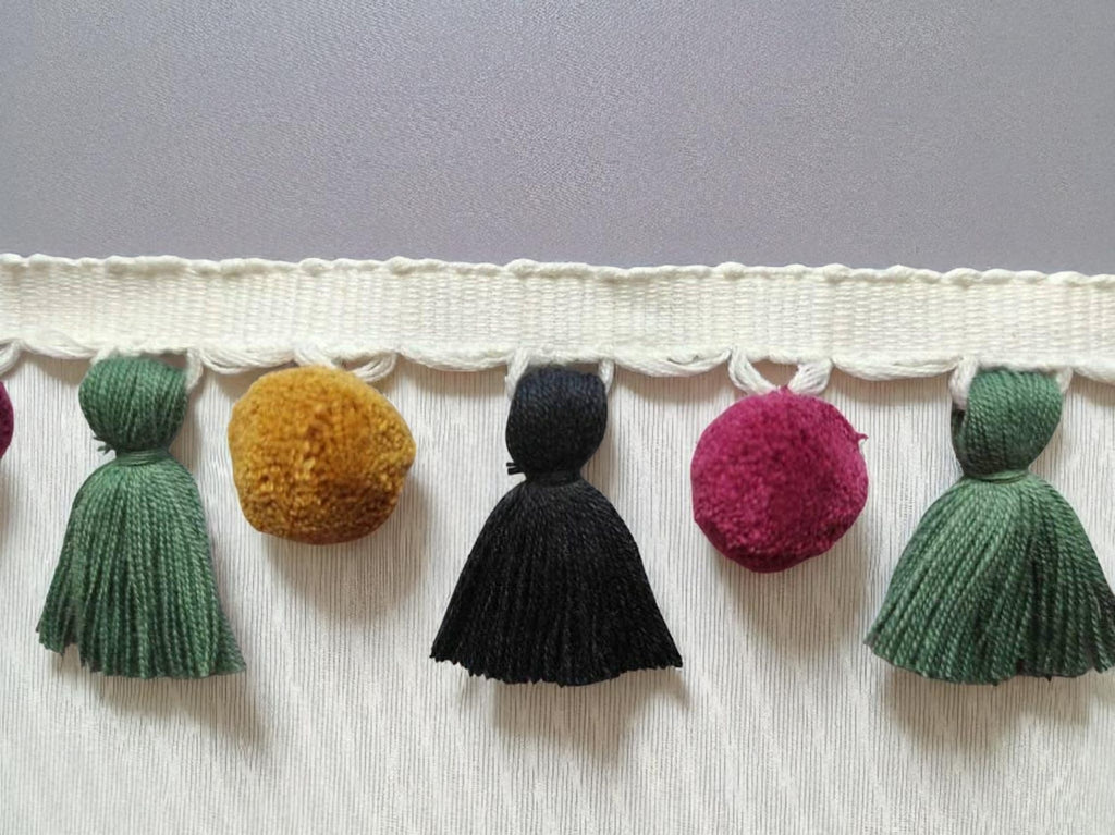 Pom pom tassel, tassel trim, pom pom trim, tassel trim multi, tassel trim by the yard, pom pom trim by the yard, tassel fringe trim, fringes