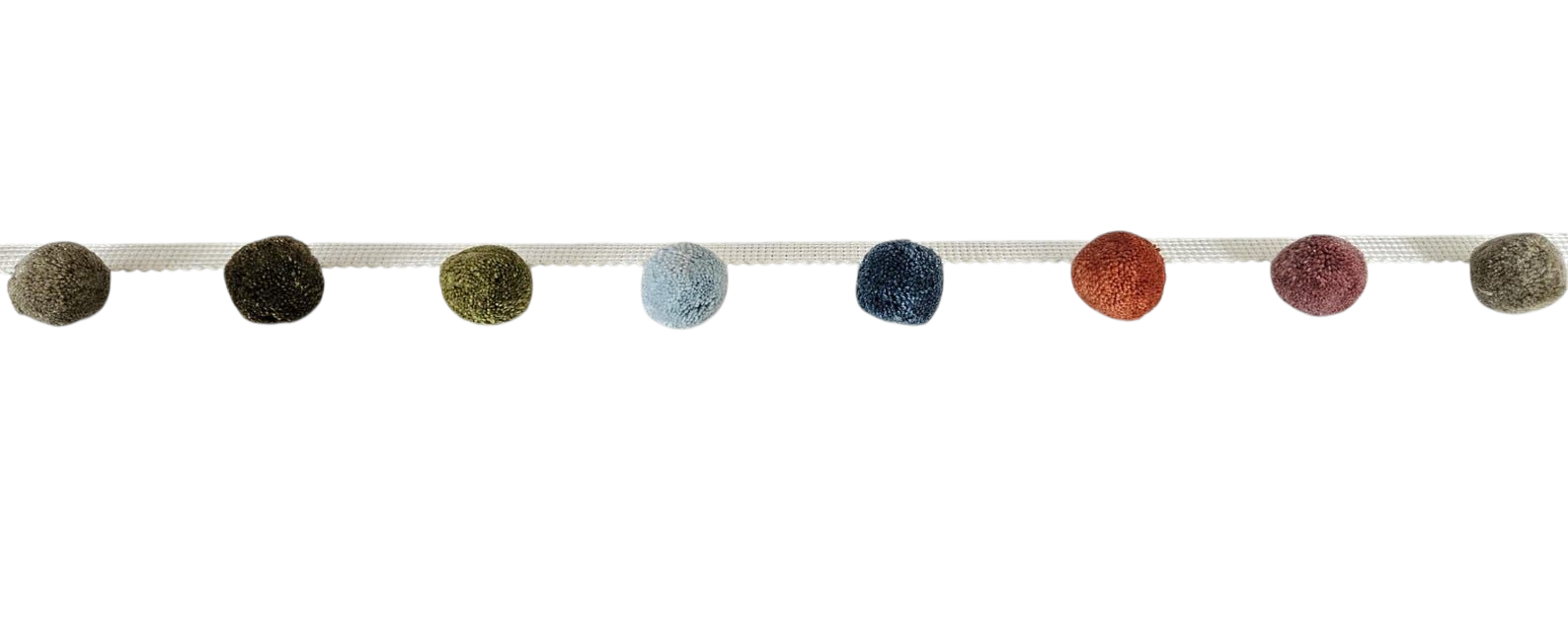 7 Multi colored pom pom trim, beech citrine oak china blue french blue pumpkin hellebore colors pom pom trim, pom pom poly ball fringe
