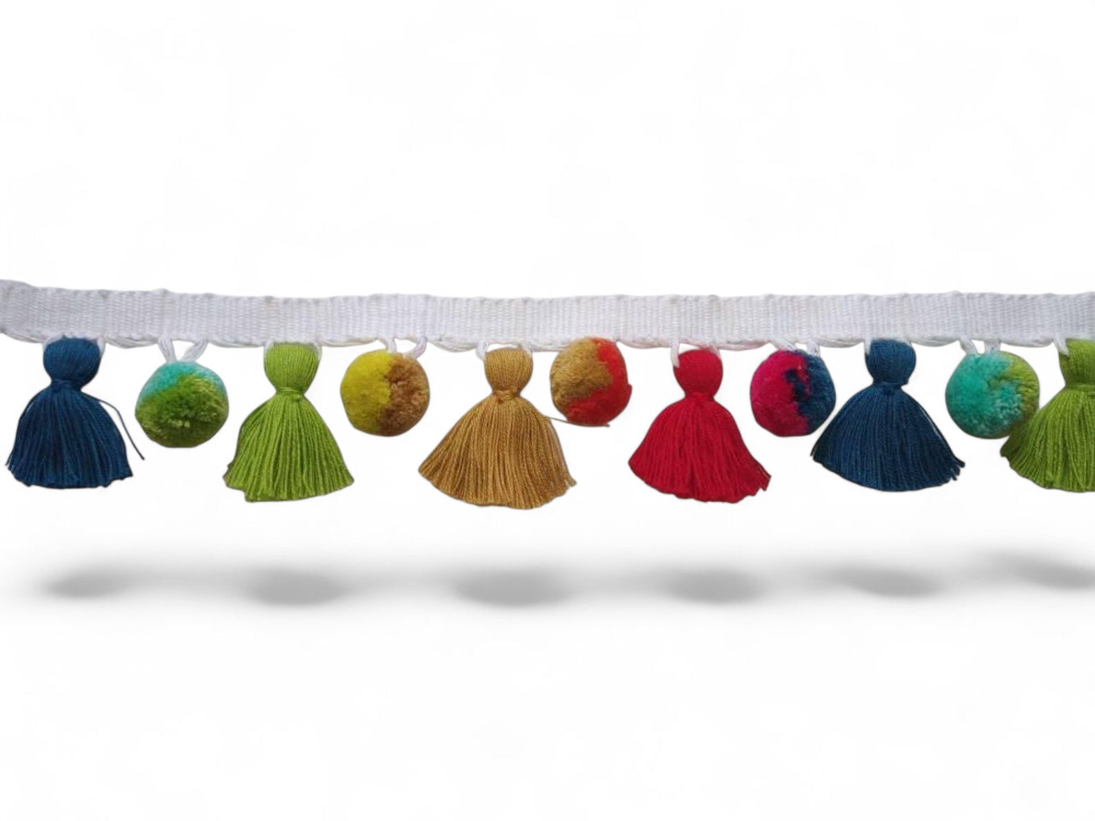 multi colored dual tone pom pom tassel trim, rainbow pom poms, pom pom garland, pom pom trim, tassel trim