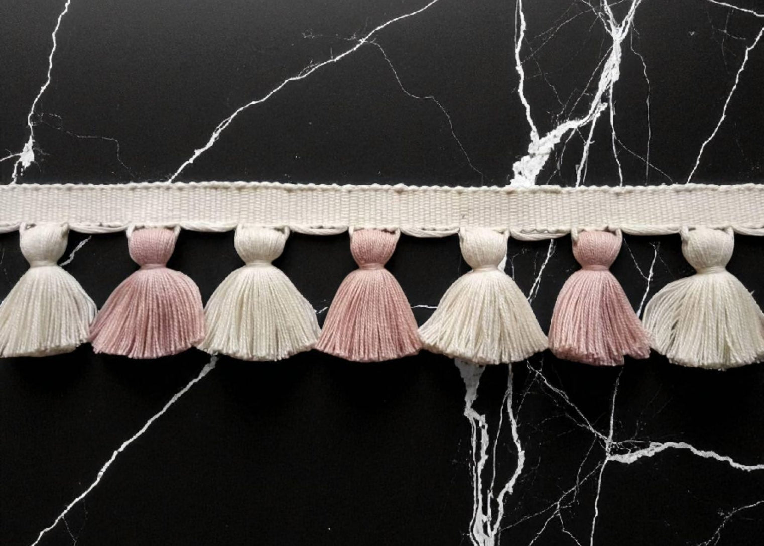 Decorative tassel trim, Blush pink & ivory tassel trim, pale rose and ivory tassel fringe trim