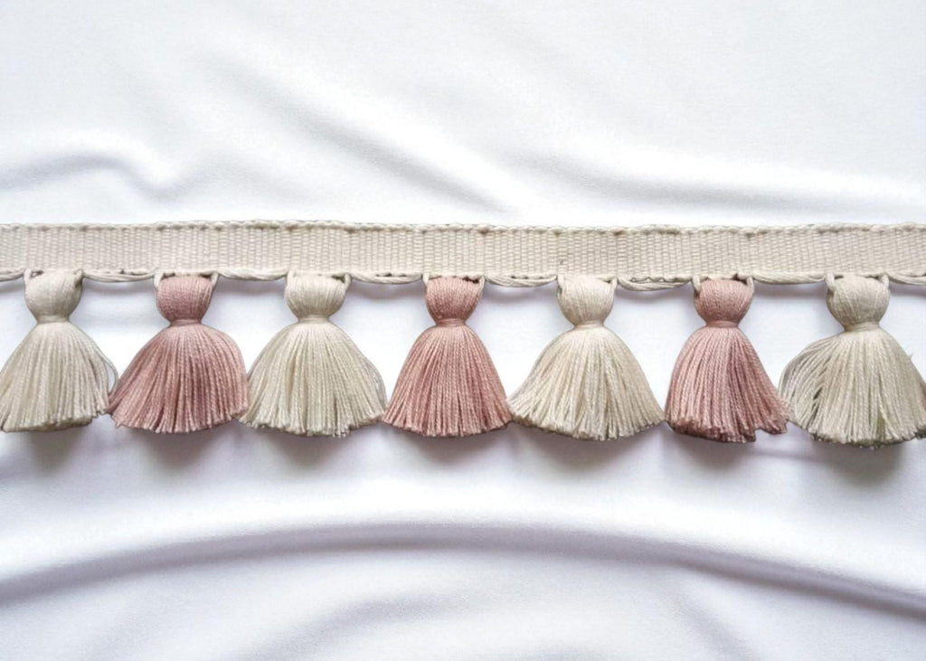 Decorative tassel trim, Blush pink & ivory tassel trim, pale rose and ivory tassel fringe trim