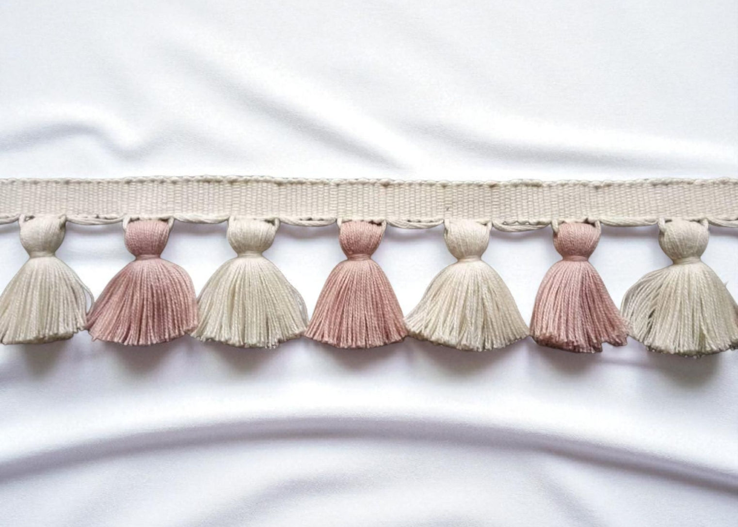 Decorative tassel trim, Blush pink & ivory tassel trim, pale rose and ivory tassel fringe trim