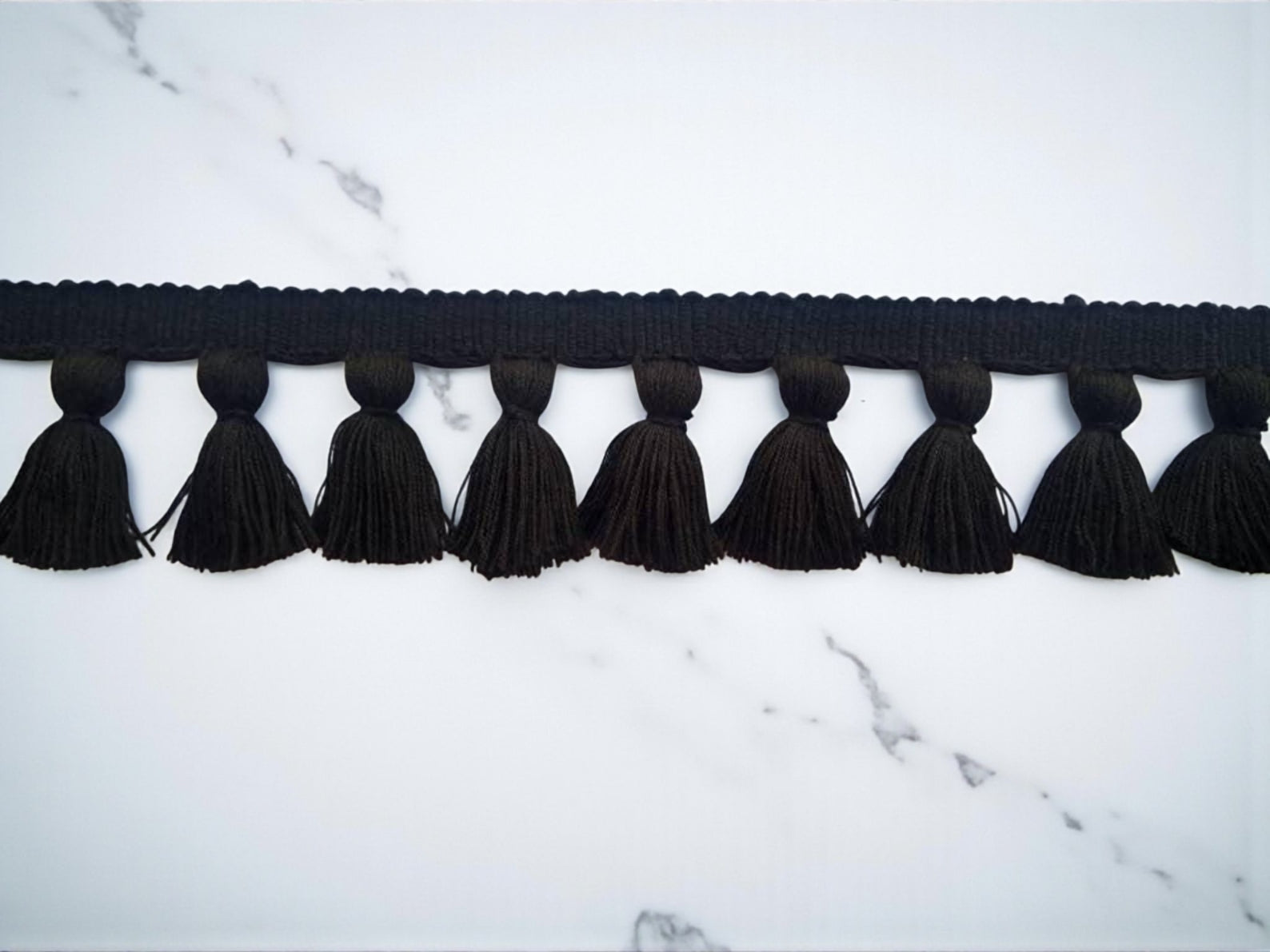 black tassel fringe trim, black trims, tassel trim black, tassel trim by the yard, trim for curtains, trim for cushions, fringe trim