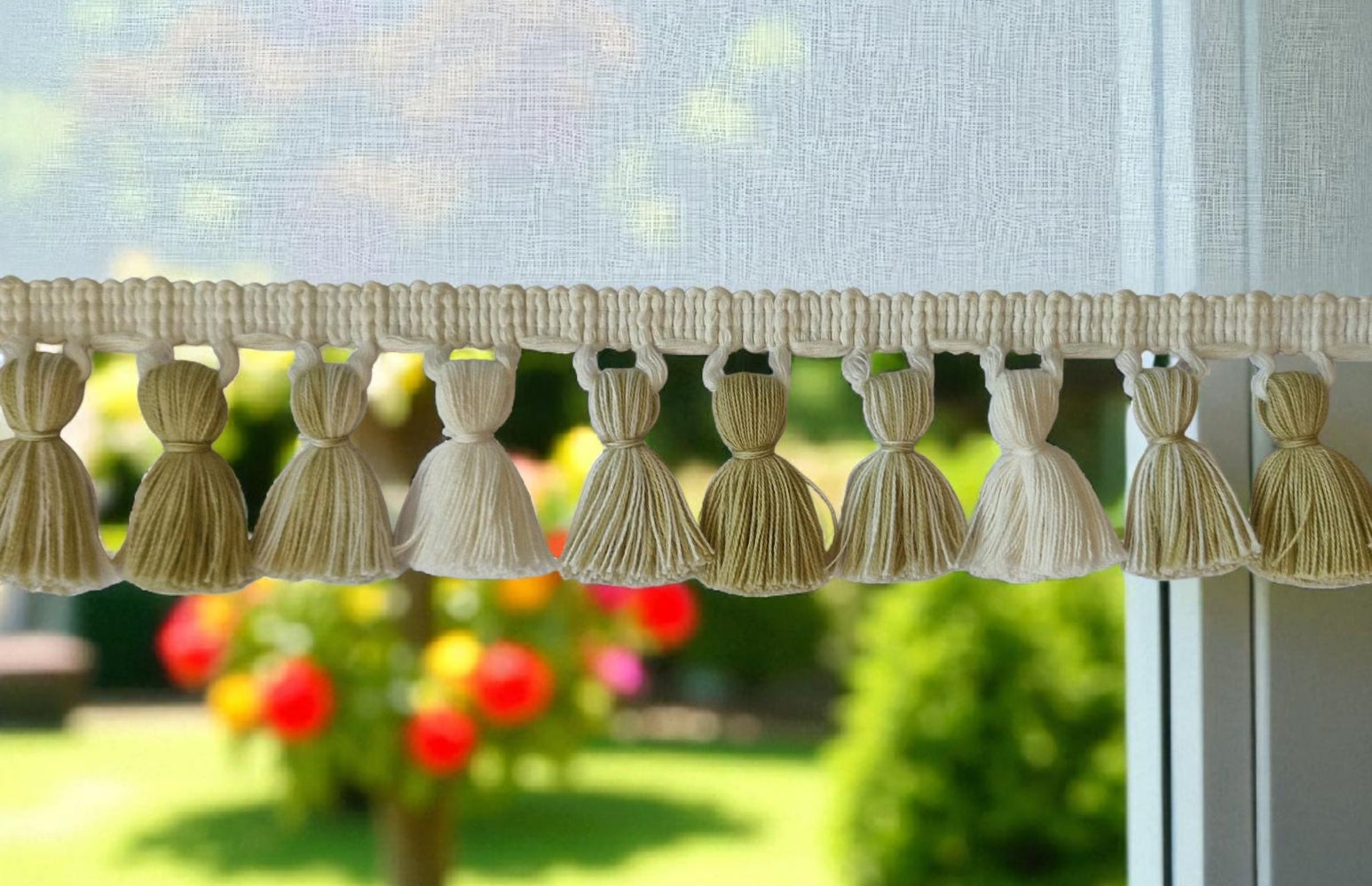 Jute ivory tassel fringe trim, trim by the yard, trim for curtains, tassel fringe, tassel trim, fringe trim by the yard, lampshade fringe