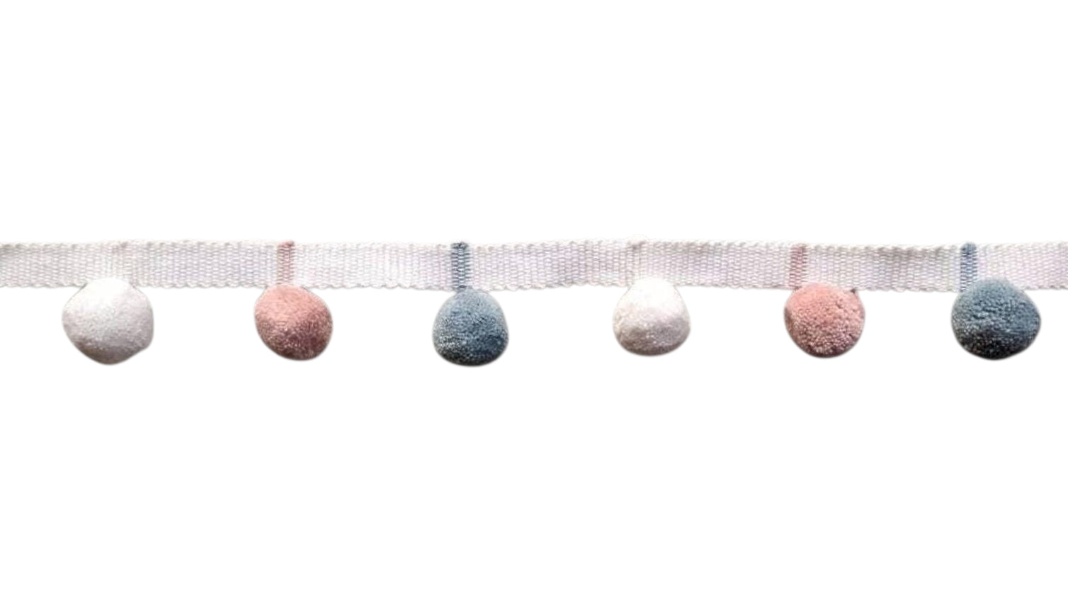 Pale blue / white / pale rose pom pom trim, pom pom trimming, bobble fringe, bobble trim, pom pom fringe, bobble trim fringe, pom pom trim