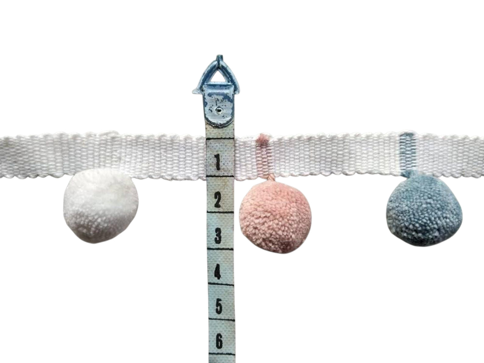 Pale blue / white / pale rose pom pom trim, pom pom trimming, bobble fringe, bobble trim, pom pom fringe, bobble trim fringe, pom pom trim