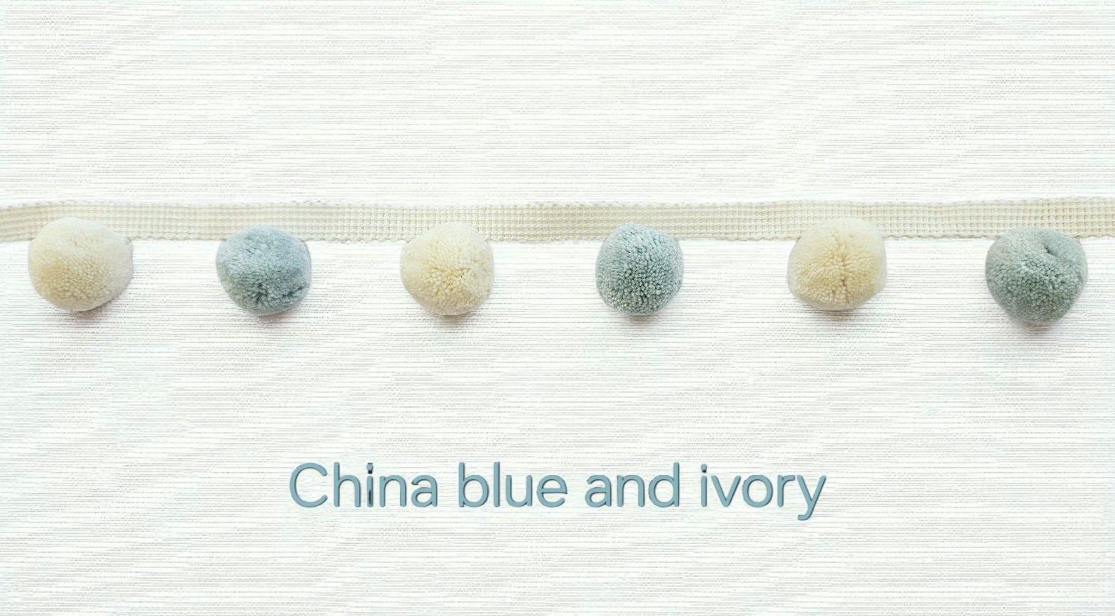 China blue and ivory pom pom trim,  pom pom trim, pom pom fringe, pom pom fringes, bobble trim, pom pom garland, cushion pom pom, pom poms