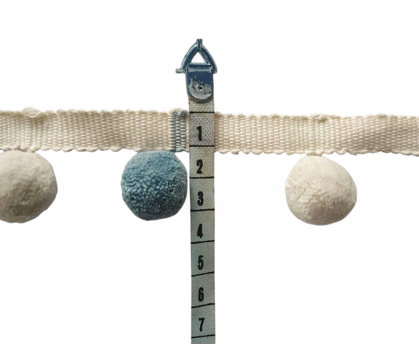 Pom pom trim for home decore, pale blue / county blue  and ivory pom pom trim , mixed color pom poms