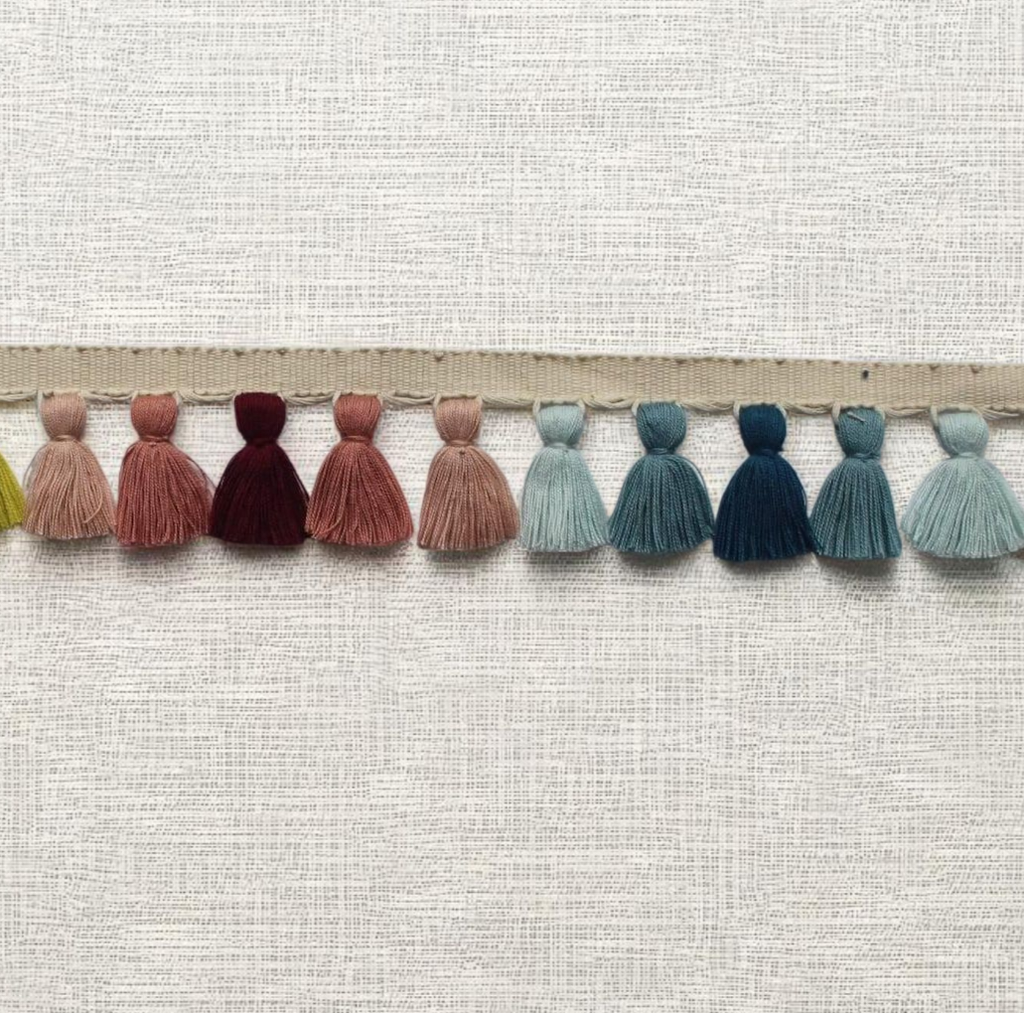 Tassel trim for curtains, tassel trim by the yard, tassel trim green, blue tassel trim, yellow tassel, pale rose tassel trim, multi colour