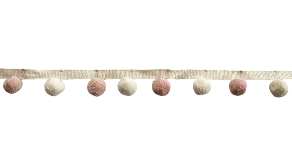 pale rose/blush pink ivory pom pom trim, pom pom trim,  pom pom fringe,  pom pom garland, pom pom cushions, curtain pom pom trim,  pom poms