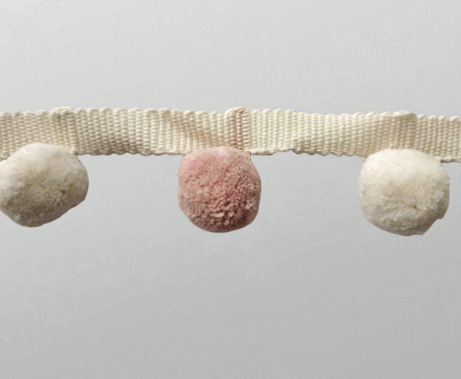 pale rose/blush pink ivory pom pom trim, pom pom trim,  pom pom fringe,  pom pom garland, pom pom cushions, curtain pom pom trim,  pom poms