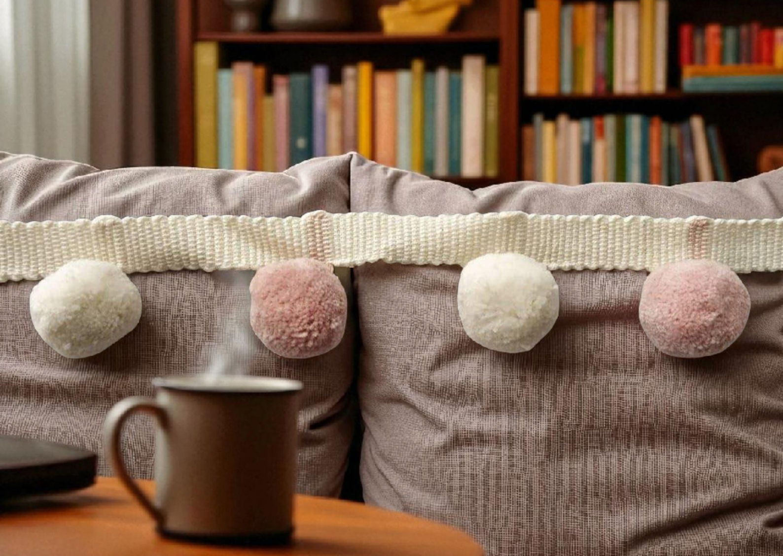 pale rose/blush pink ivory pom pom trim, pom pom trim,  pom pom fringe,  pom pom garland, pom pom cushions, curtain pom pom trim,  pom poms