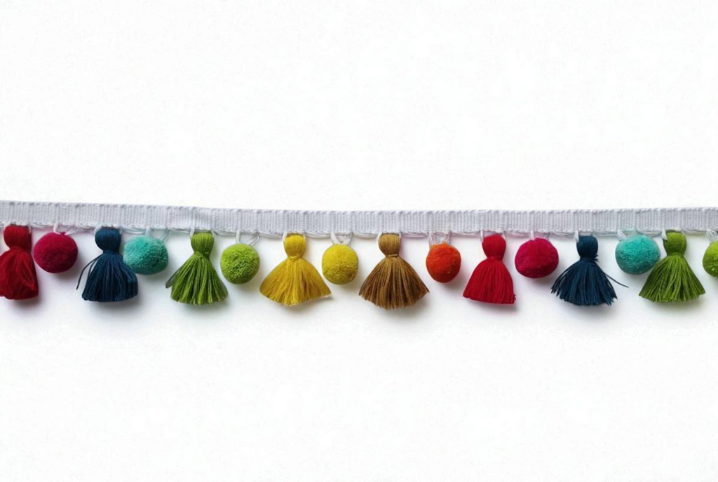 tassel and trims, tassel trim, pom pom trim, trims by the yard, lace, trim, Indian trim, home decor, trimming, pom poms, tassel, fur trim