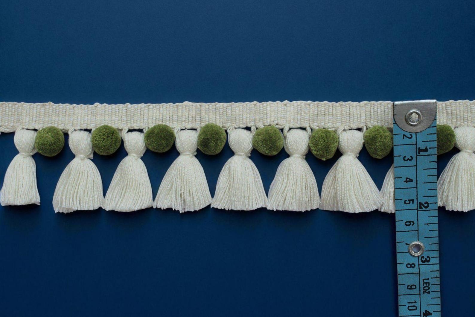 Olive green and ivory pom poms tassel trim, first home gift, home decore, home decor, curtain trim, pom pom trim, fringes, fringe trim