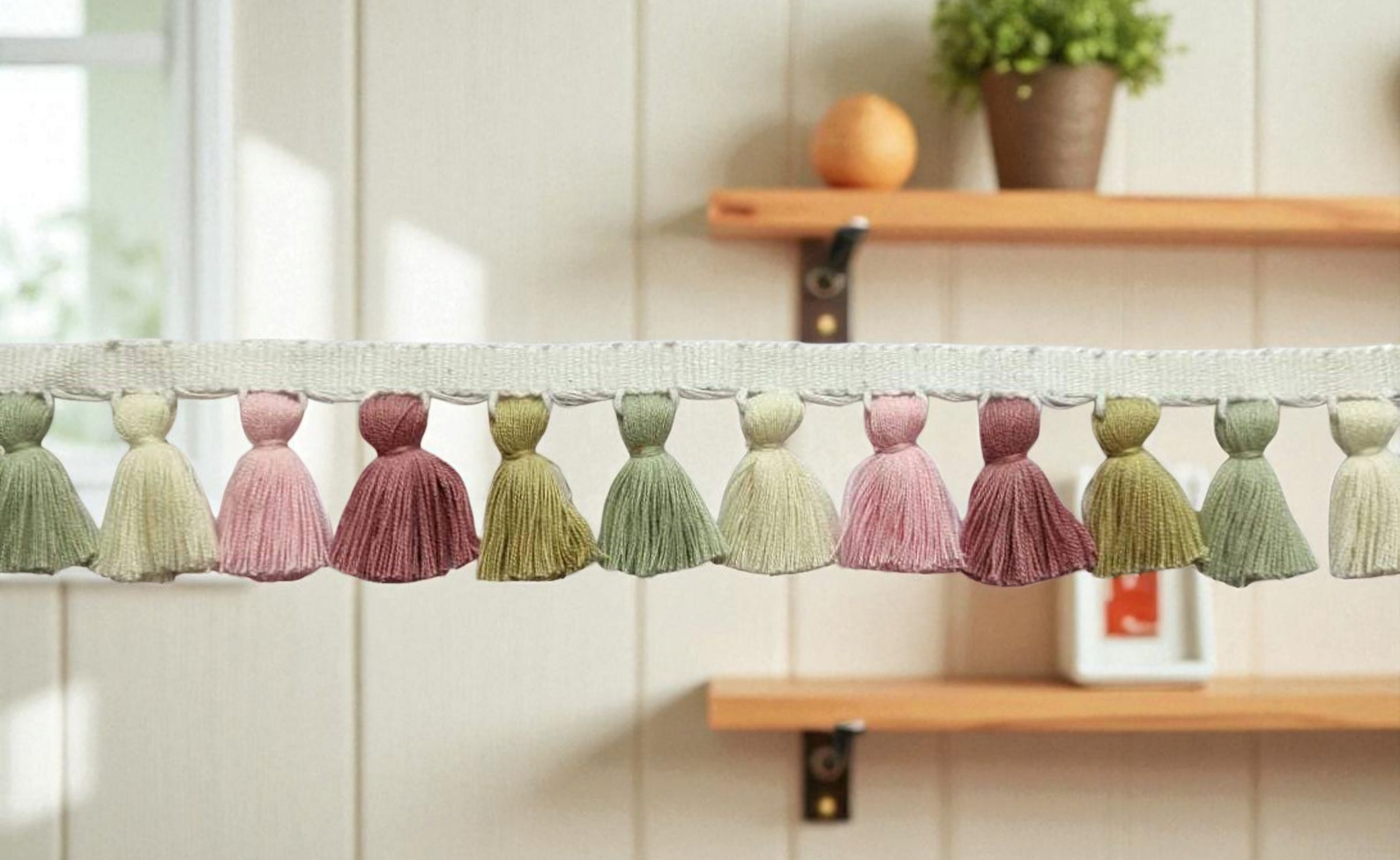 tassel trim, tassel trim by the yard, tassel trim multi, tassel trim fringe, fringe trim, curtain trims, decorative trims, cotton trim