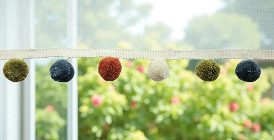 2cm pom pom, pom pom trim, cushion pom pom, curtain pom pom, pom pom trim, pom pom fringe, ivory, french blue, citrine, pumpkin, bobble trim