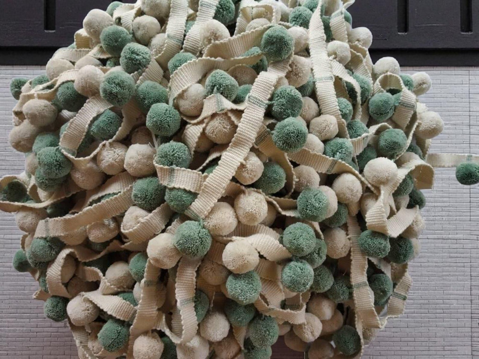 Sage green pom pom trim, ivory pom pom trim, handmade pom poms, sage green bobble trim, ivory bobble trim