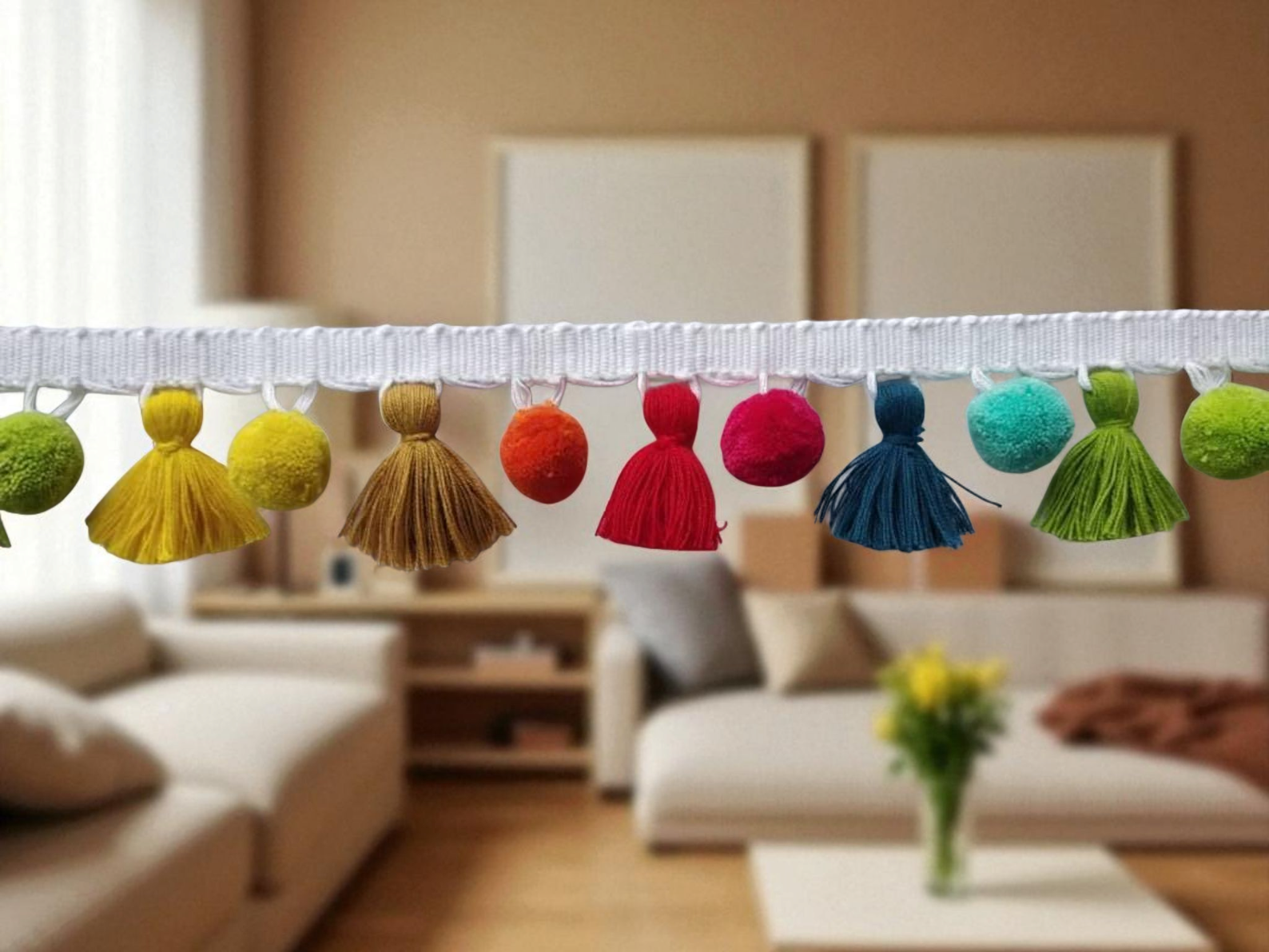 tassel and trims, tassel trim, pom pom trim, trims by the yard, lace, trim, Indian trim, home decor, trimming, pom poms, tassel, fur trim