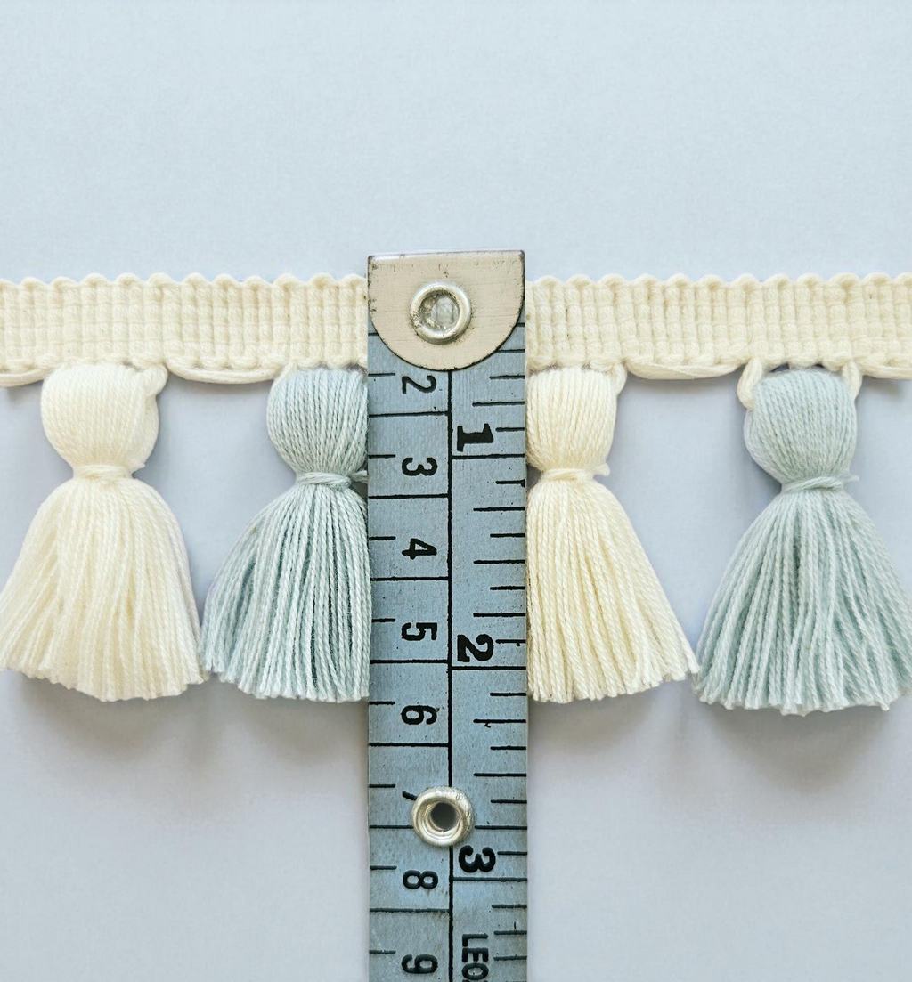 China blue and ivory Handmade tassel trim multi color, tassel trim, tassel trim by the yard, fringe trim, tassel fringe trim, lampshade trim