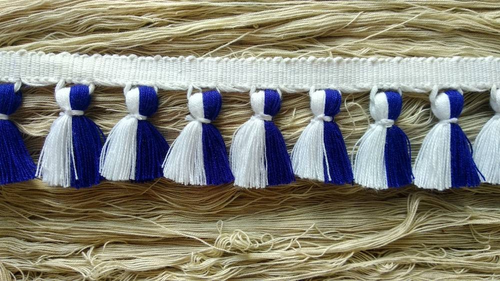 blue white tassel trim, Indian trim