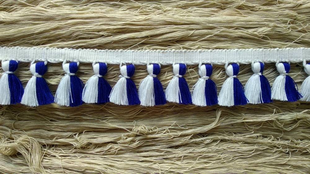 blue white tassel trim, Indian trim