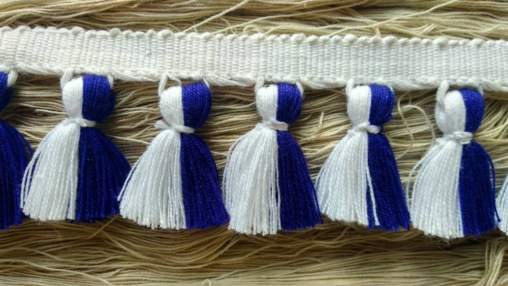 blue white tassel trim, Indian trim