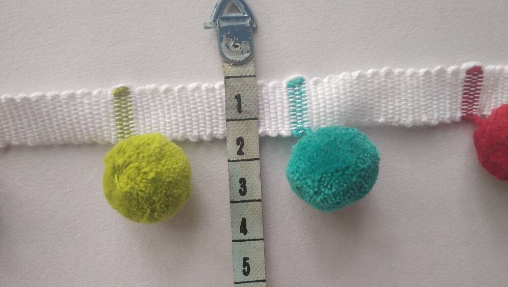 Pom Pom Trim Fringe | 2cm-0.78 inches Height Lace Ribbon Fringe Trim by the meter, bobble fringe, bobble trim, cushion pom pom, curtain trim