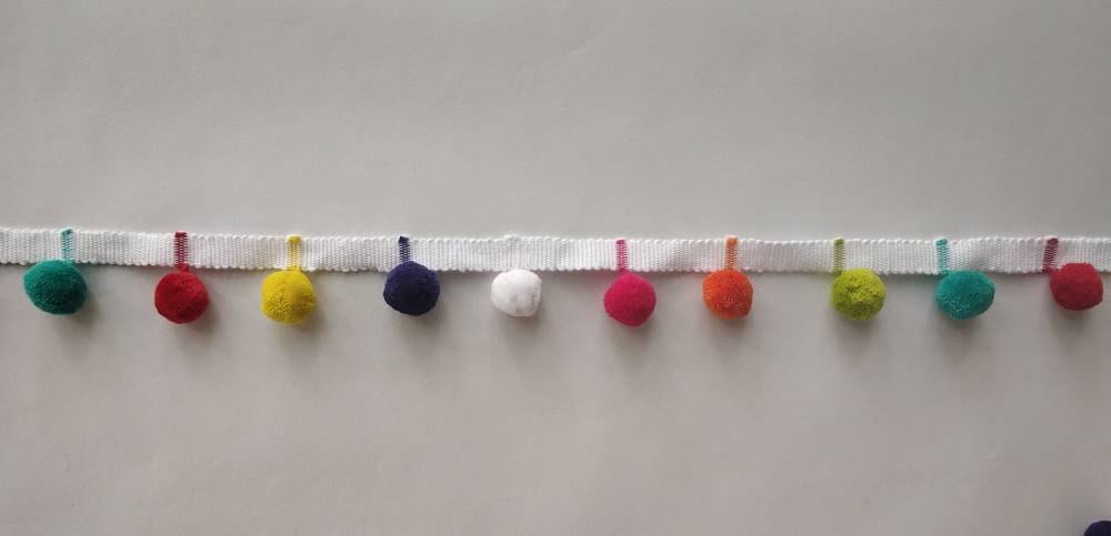 Pom Pom Trim Fringe | 2cm-0.78 inches Height Lace Ribbon Fringe Trim by the meter, bobble fringe, bobble trim, cushion pom pom, curtain trim