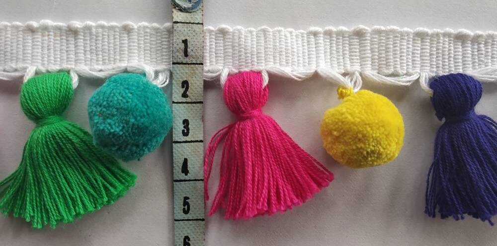 tassel and trims, tassel trim, pom pom trim, trims by the yard, lace, trim, Indian trim, home decor, trimming, pom poms, tassel, trimmings