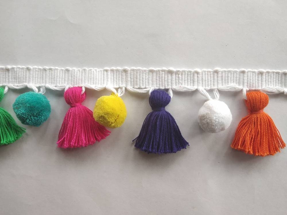 tassel and trims, tassel trim, pom pom trim, trims by the yard, lace, trim, Indian trim, home decor, trimming, pom poms, tassel, trimmings