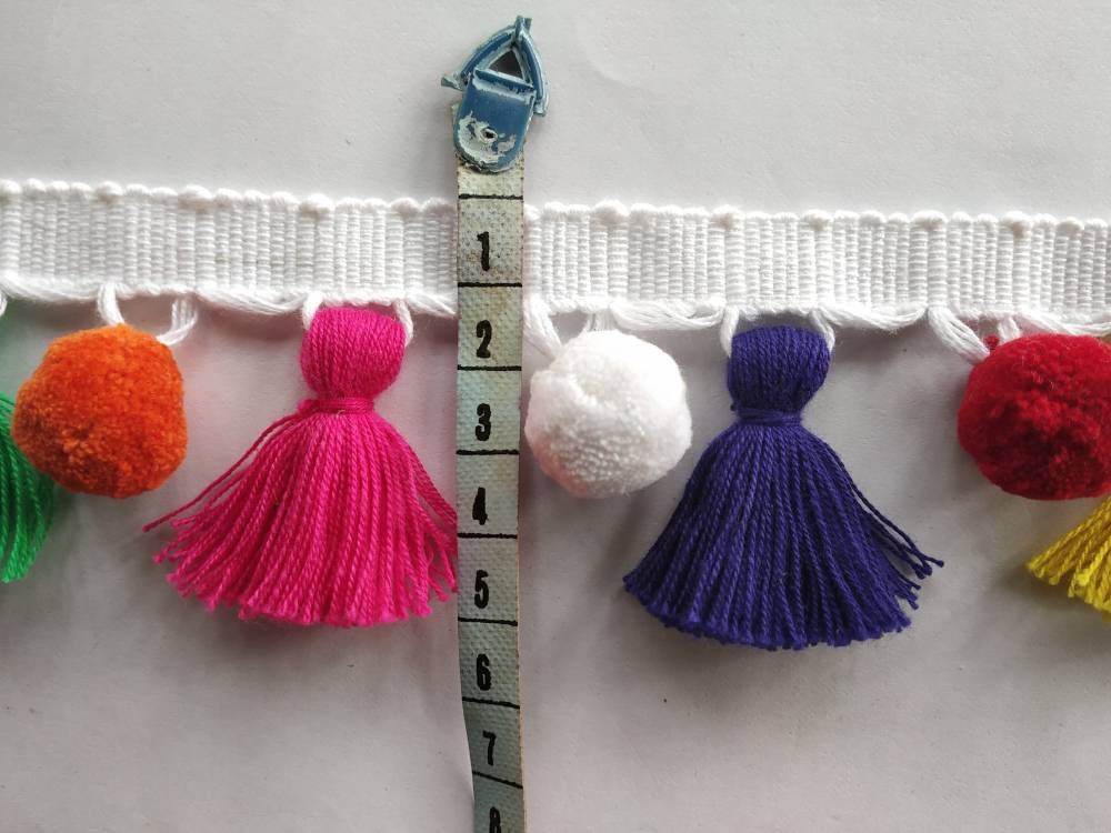 tassel and trims, tassel trim, pom pom trim, trims by the yard, lace, trim, Indian trim, home decor, trimming, pom poms, tassel, trimmings