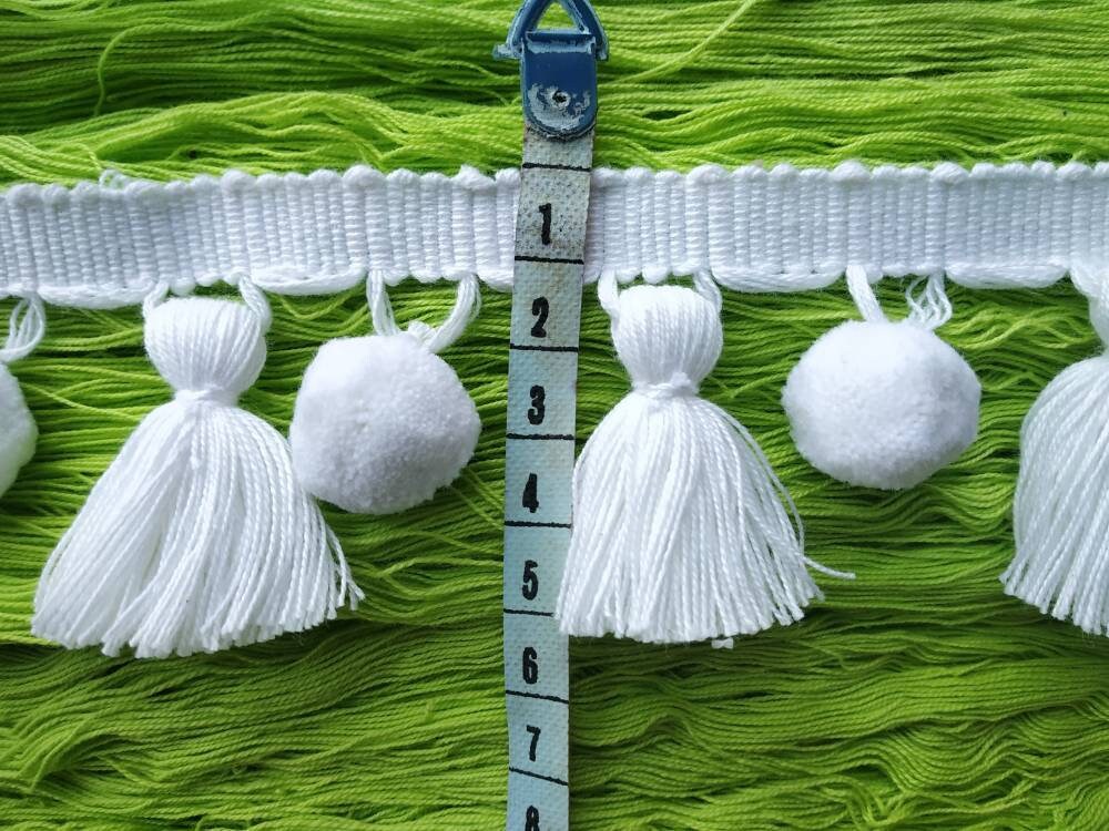 tassel trim white, pom pom trim white